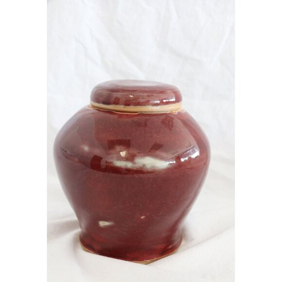 Vintage Ginger Pot With Lid Ceramic Handmade Pottery Hand Glazed Reddish Signed - Picture 2 of 10